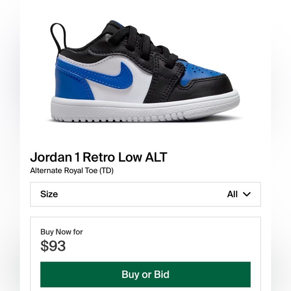 BNIB Nike Jordan 1 Low Royal Blue - Velcro Sides - Picture 6 of 6